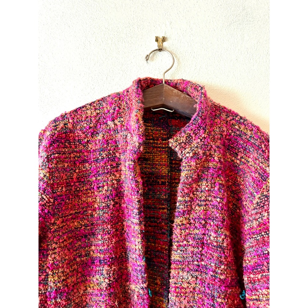 Vintage Chico's Pink Colorful Boucle Knit Open Front Jacket 2 Artsy 90s Bohemian - Picture 10 of 11